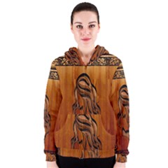 Pattern Shape Wood Background Texture Women s Zipper Hoodie by Simbadda