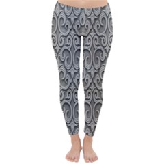 Patterns Wavy Background Texture Metal Silver Classic Winter Leggings by Simbadda