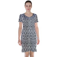 Patterns Wavy Background Texture Metal Silver Short Sleeve Nightdress by Simbadda