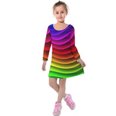 Spectrum Rainbow Background Surface Stripes Texture Waves Kids  Long Sleeve Velvet Dress by Simbadda
