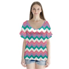 Chevron Pattern Colorful Art Flutter Sleeve Top by Amaryn4rt