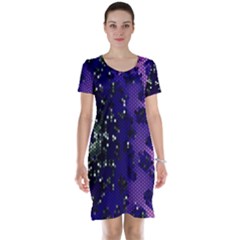 Blue Digital Fractal Short Sleeve Nightdress by Amaryn4rt
