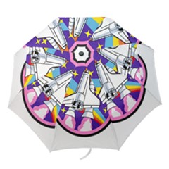 Badge Patch Pink Rainbow Rocket Folding Umbrellas by Amaryn4rt