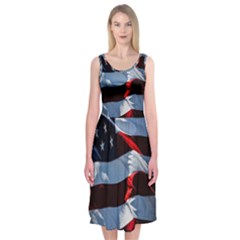 Grunge American Flag Background Midi Sleeveless Dress by Simbadda