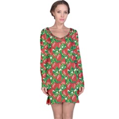Colorful Pattern Of Fresh Red Strawberry Long Sleeve Nightdress by CoolDesigns