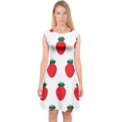 Fruit Strawberries Red Green Capsleeve Midi Dress by Mariart