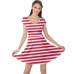 Horizontal Stripes Red Cap Sleeve Dresses by Mariart