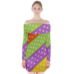 Colorful Easter Ribbon Background Long Sleeve Off Shoulder Dress by Simbadda