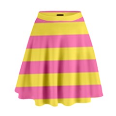 Horizontal Pink Yellow Line High Waist Skirt by Mariart