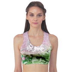 Wonderful Unicorn With Foal On A Mushroom Sports Bra by FantasyWorld7