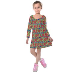 Typographic Graffiti Pattern Kids  Long Sleeve Velvet Dress by dflcprintsclothing