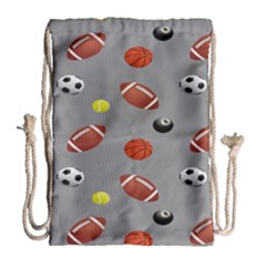 Balltiled Grey Ball Tennis Football Basketball Billiards Drawstring Bag (large) by Mariart