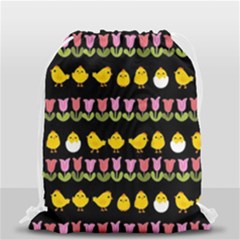 Easter - Chick And Tulips Drawstring Bag (small) by Valentinaart