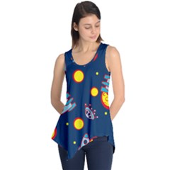 Rocket Ufo Moon Star Space Planet Blue Circle Sleeveless Tunic by Mariart