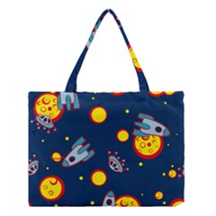 Rocket Ufo Moon Star Space Planet Blue Circle Medium Tote Bag by Mariart