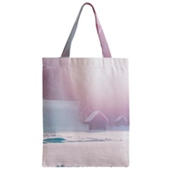 Winter Day Pink Mood Cottages Zipper Classic Tote Bag by Nexatart