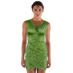 Green Glitter Abstract Texture Print Wrap Front Bodycon Dress by dflcprintsclothing