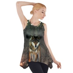 Awesome Wolf In The Night Side Drop Tank Tunic by FantasyWorld7