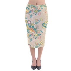 Hand Drawn Batik Floral Pattern Velvet Midi Pencil Skirt by TastefulDesigns