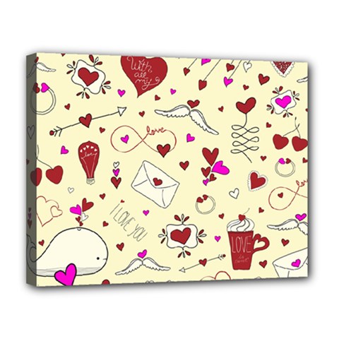 Valentinstag Love Hearts Pattern Red Yellow Canvas 14  X 11  by EDDArt
