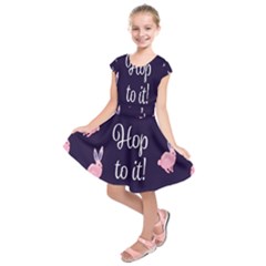Rabbit Bunny Pink Purple Easter Animals Kids  Short Sleeve Dress by Mariart