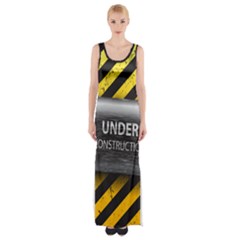 Under Construction Sign Iron Line Black Yellow Cross Maxi Thigh Split Dress by Mariart