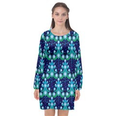 Christmas Tree Snow Green Blue Long Sleeve Chiffon Shift Dress  by Mariart
