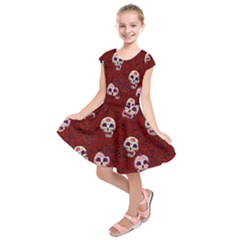 Funny Skull Rosebed Kids  Short Sleeve Dress by designworld65