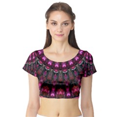 Pink Vortex Half Kaleidoscope  Short Sleeve Crop Top (tight Fit) by KirstenStar