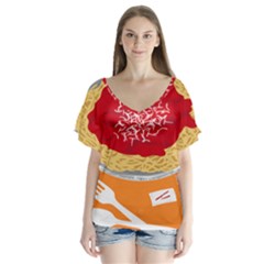 Instant Noodles Mie Sauce Tomato Red Orange Knife Fox Food Pasta Flutter Sleeve Top by Mariart