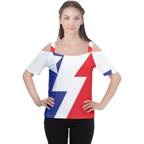 Three Colors Blue White Line Star Women s Cutout Shoulder Tee by Mariart