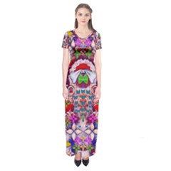 Hawaiian Poi Cartoon Dog Short Sleeve Maxi Dress by pepitasart
