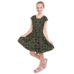 Golden Geo Tribal Pattern Kids  Short Sleeve Dress by dflcprintsclothing