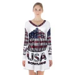 Usa Bowling  Long Sleeve Velvet V-neck Dress by Valentinaart