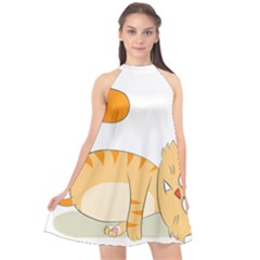 Even Cat Hates Monday Halter Neckline Chiffon Dress  by Catifornia