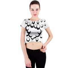Splash Bubble Black White Polka Circle Crew Neck Crop Top by Mariart