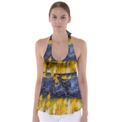 Blue And Gold Landscape With Moon Babydoll Tankini Top by digitaldivadesigns