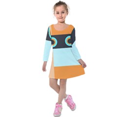 Orange, Aqua, Black Spots And Stripes Kids  Long Sleeve Velvet Dress by digitaldivadesigns