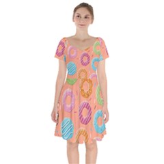 Doughnut Bread Donuts Orange Short Sleeve Bardot Dress by Mariart