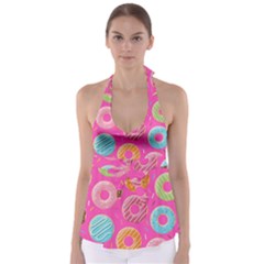 Doughnut Bread Donuts Pink Babydoll Tankini Top by Mariart