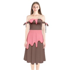 Ice Cream Pink Choholate Plaid Chevron Shoulder Tie Bardot Midi Dress by Mariart