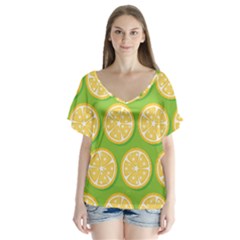 Lime Orange Yellow Green Fruit Flutter Sleeve Top by Mariart