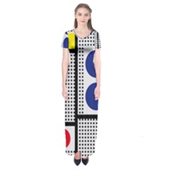 Watermark Circle Polka Dots Black Red Yellow Plaid Short Sleeve Maxi Dress by Mariart