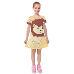 Happy Cartoon Baby Lion Kids  Short Sleeve Velvet Dress by Catifornia