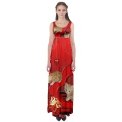 Cute, Playing Kitten With Hearts Empire Waist Maxi Dress by FantasyWorld7