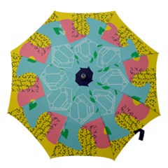 Behance Feelings Beauty Waves Blue Yellow Pink Green Leaf Hook Handle Umbrellas (small) by Mariart
