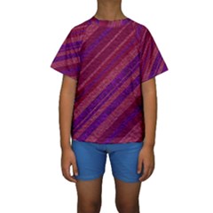 Maroon Striped Texture Kids  Short Sleeve Swimwear by Mariart