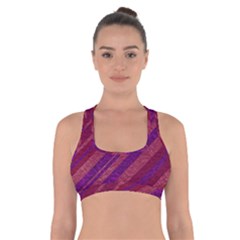 Maroon Striped Texture Cross Back Sports Bra by Mariart