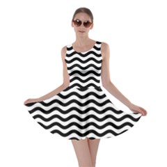 Waves Stripes Triangles Wave Chevron Black Skater Dress by Mariart