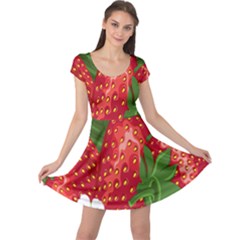 Strawberry Red Seed Leaf Green Cap Sleeve Dresses by Mariart